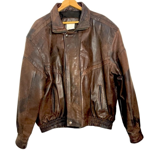Vintage 80s-90s Rich Brown Leather Distressed Destroyed Bomber Jacket XXL *RARE* - Picture 1 of 15